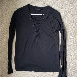 Black Lace-Up Long Sleeve Shirt